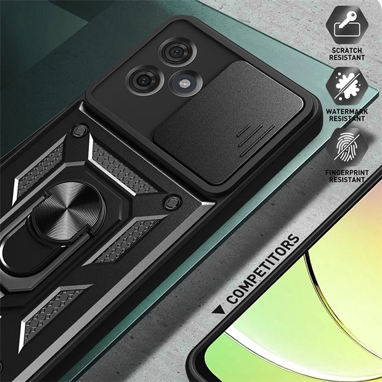 For Motorola Moto G54 5G / G54 Power 5G Case Slide Lens Guard PC+TPU Ring Kickstand Fall Resistant Phone Cover - Black-Cellmalls