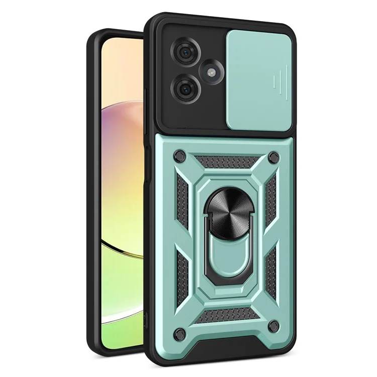 For Motorola Moto G54 5G / G54 Power 5G Case Slide Lens Guard PC+TPU Ring Kickstand Fall Resistant Phone Cover - Black-Cellmalls