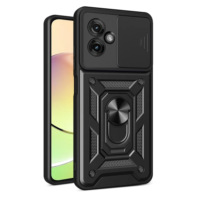 For Motorola Moto G55 5G Case with Slide Camera Lid PC+TPU Kickstand Phone Cover - Black-Cellmalls