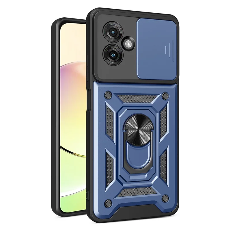 For Motorola Moto G55 5G Case with Slide Camera Lid PC+TPU Kickstand Phone Cover - Black-Cellmalls