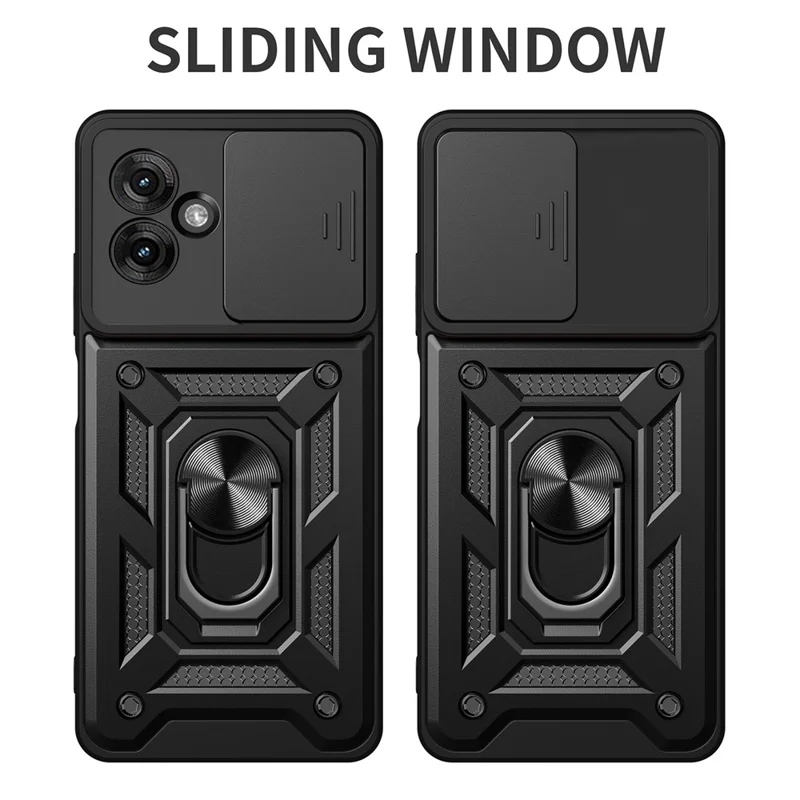 For Motorola Moto G55 5G Case with Slide Camera Lid PC+TPU Kickstand Phone Cover - Black-Cellmalls