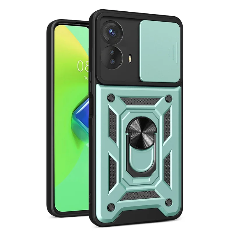 Kickstand PC+TPU Phone Cover for Motorola Moto G53 5G , Slide Push Pull Camera Lens Protection Shell Phone Case - Black-Cellmalls