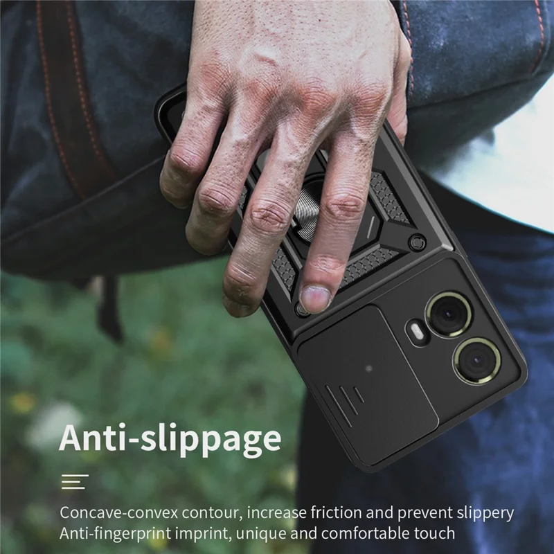 For Motorola Moto S50 Neo 5G / G85 5G Case with Slide Camera Lid PC+TPU Kickstand Phone Cover - Black-Cellmalls