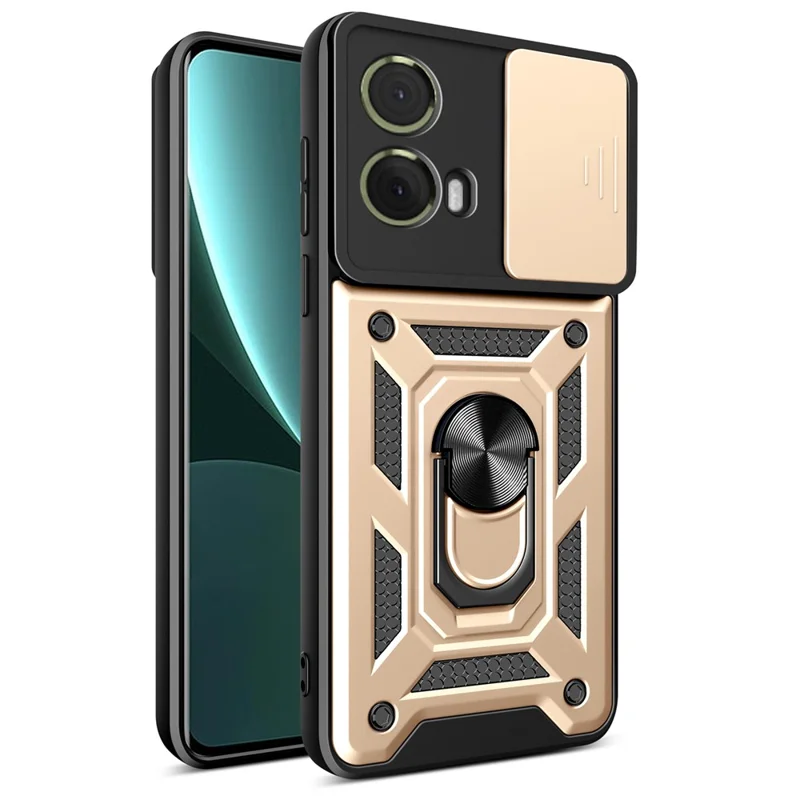 For Motorola Moto S50 Neo 5G / G85 5G Case with Slide Camera Lid PC+TPU Kickstand Phone Cover - Black-Cellmalls