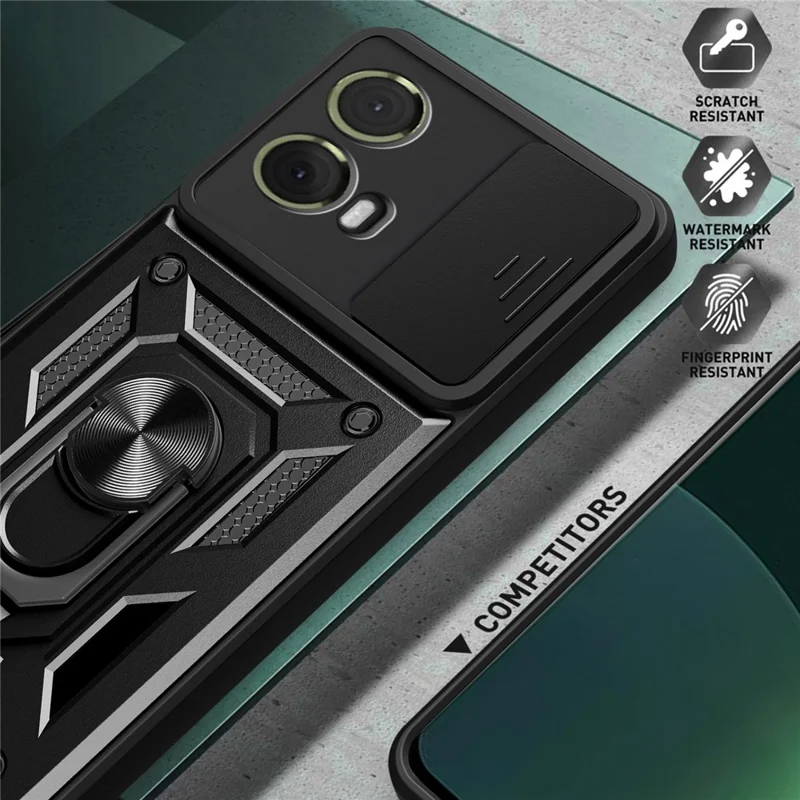 For Motorola Moto S50 Neo 5G / G85 5G Case with Slide Camera Lid PC+TPU Kickstand Phone Cover - Black-Cellmalls