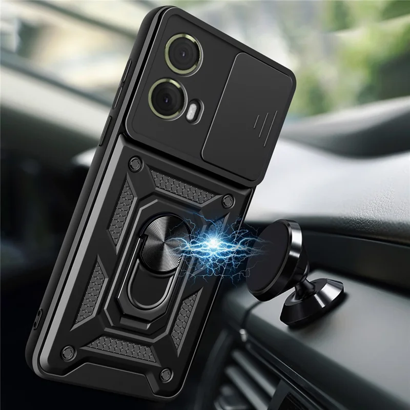 For Motorola Moto S50 Neo 5G / G85 5G Case with Slide Camera Lid PC+TPU Kickstand Phone Cover - Black-Cellmalls