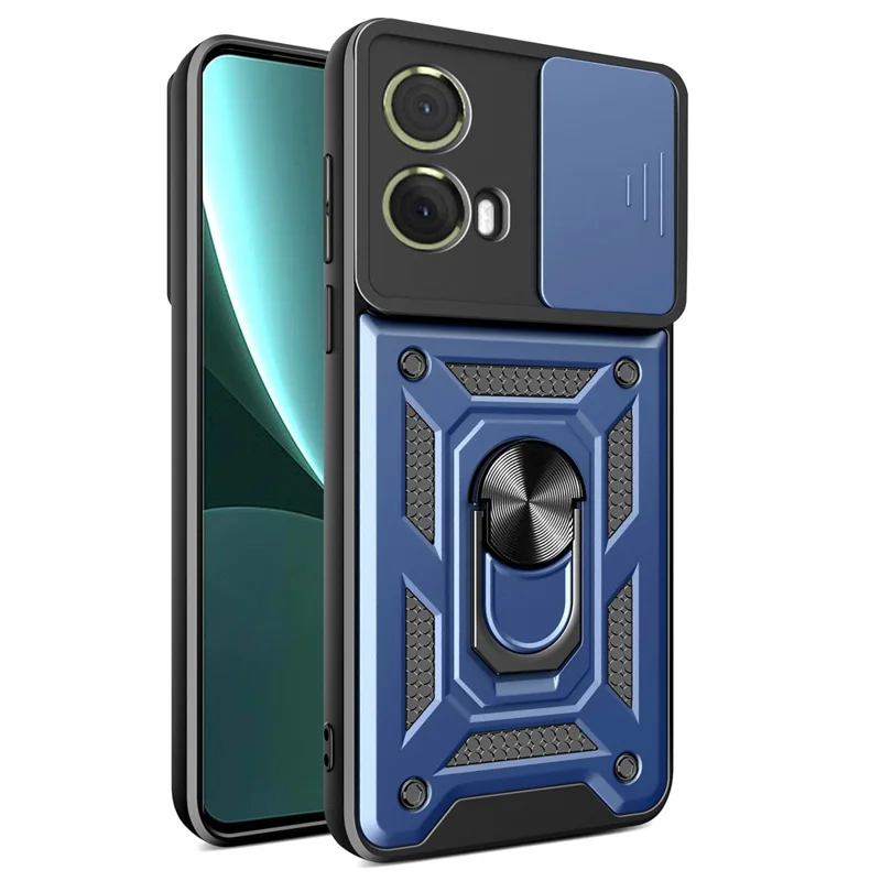 For Motorola Moto S50 Neo 5G / G85 5G Case with Slide Camera Lid PC+TPU Kickstand Phone Cover - Black-Cellmalls