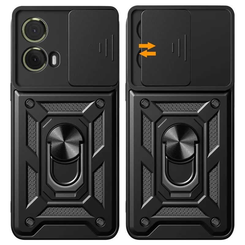 For Motorola Moto S50 Neo 5G / G85 5G Case with Slide Camera Lid PC+TPU Kickstand Phone Cover - Black-Cellmalls