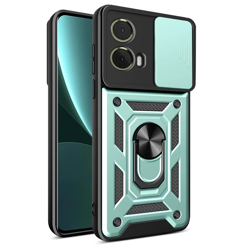 For Motorola Moto S50 Neo 5G / G85 5G Case with Slide Camera Lid PC+TPU Kickstand Phone Cover - Black-Cellmalls