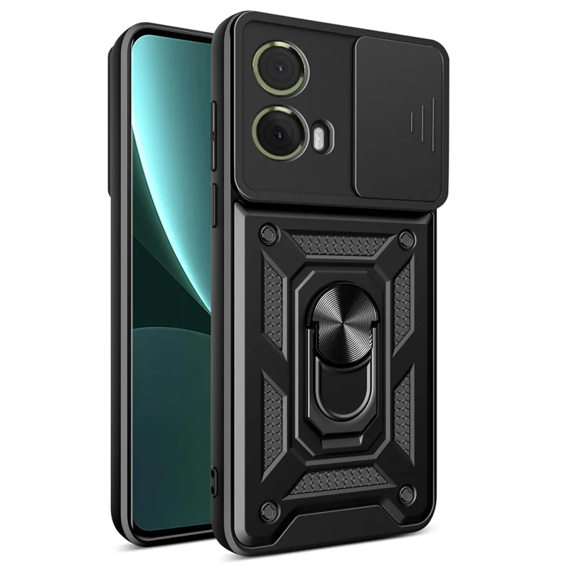 For Motorola Moto S50 Neo 5G / G85 5G Case with Slide Camera Lid PC+TPU Kickstand Phone Cover - Black-Cellmalls