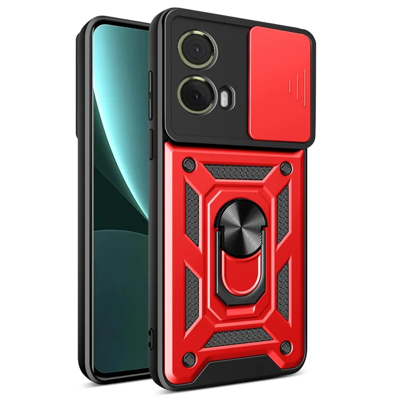 For Motorola Moto S50 Neo 5G / G85 5G Case with Slide Camera Lid PC+TPU Kickstand Phone Cover - Black-Cellmalls
