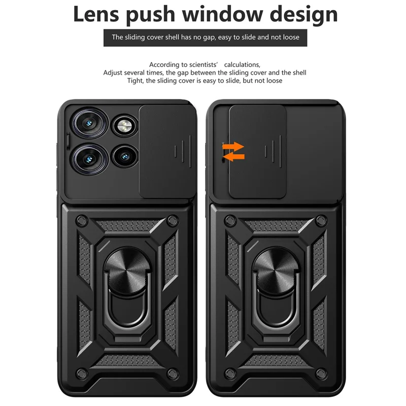 For Motorola Edge 50 Neo 5G / Moto S50 5G / Thinkphone 25 5G Case with Slide Camera Lid PC+TPU Kickstand Phone Cover - Black-Cellmalls