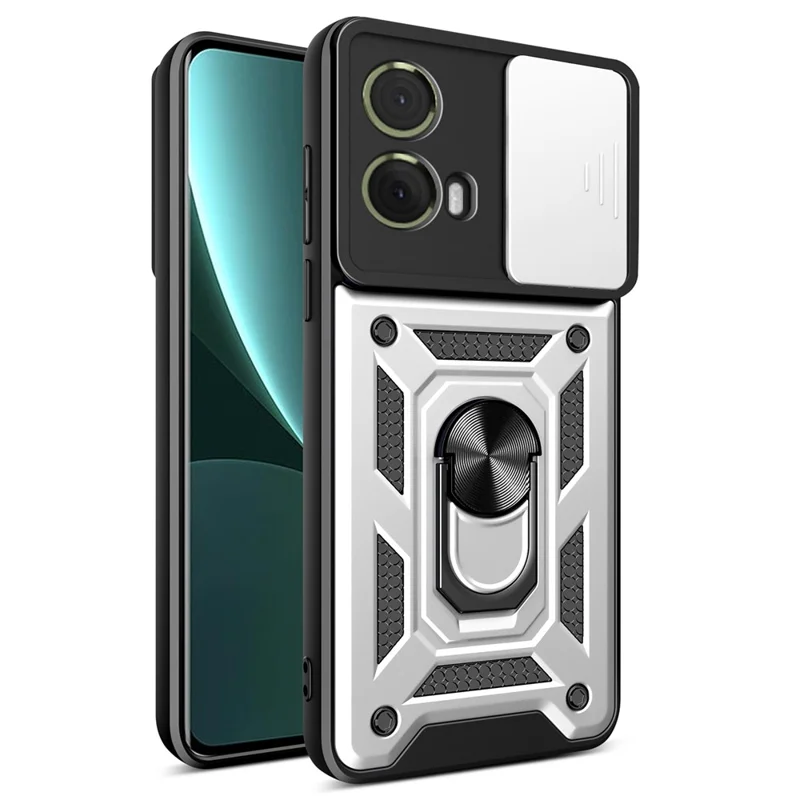 For Motorola Moto S50 Neo 5G / G85 5G Case with Slide Camera Lid PC+TPU Kickstand Phone Cover - Black-Cellmalls