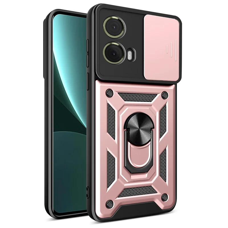 For Motorola Moto S50 Neo 5G / G85 5G Case with Slide Camera Lid PC+TPU Kickstand Phone Cover - Black-Cellmalls