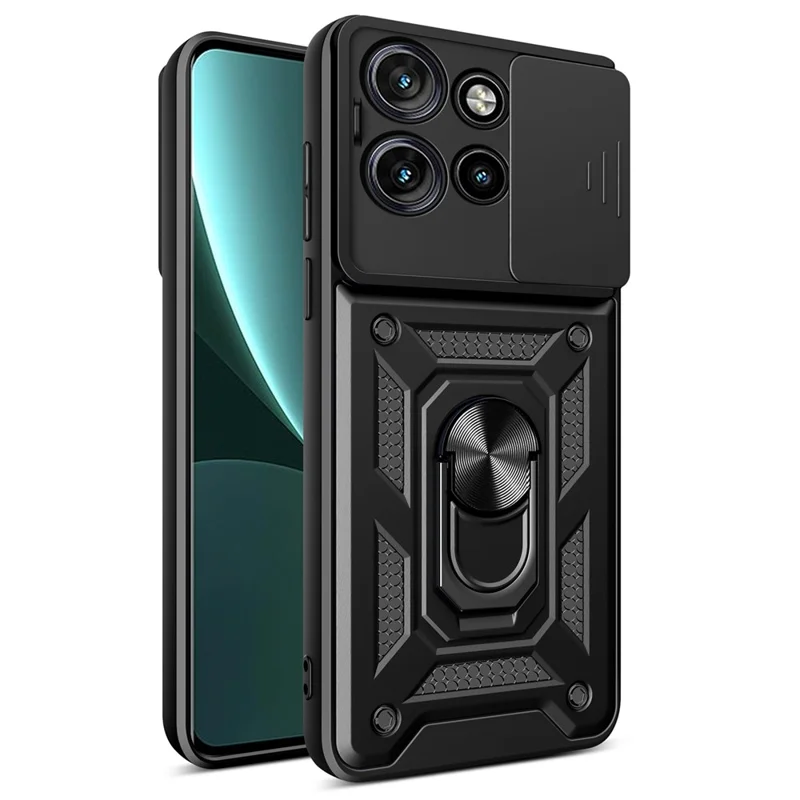 For Motorola Edge 50 Neo 5G / Moto S50 5G / Thinkphone 25 5G Case with Slide Camera Lid PC+TPU Kickstand Phone Cover - Black-Cellmalls