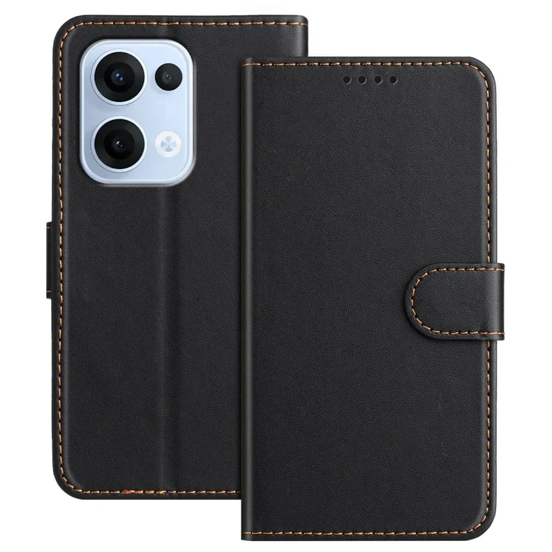 For Oppo Reno13 5G (Global) Leather Case Wallet Stand Solid Color Anti Drop Phone Cover - Black-Cellmalls