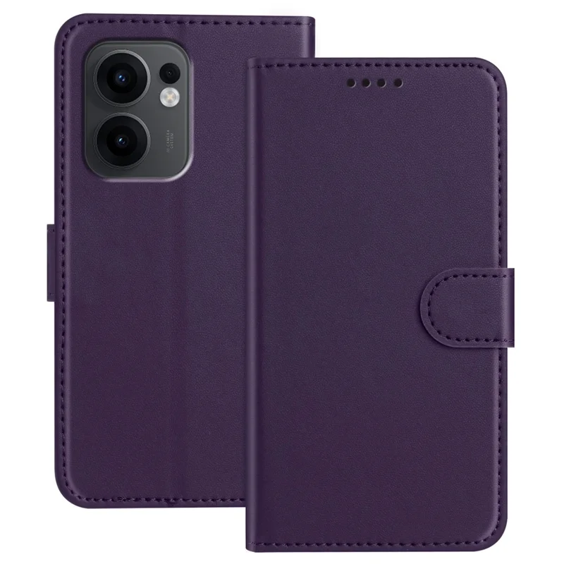 For Oppo Reno13 F 4G / Oppo Reno13 F 5G Leather Case Wallet Stand Solid Color Anti Drop Phone Cover - Black-Cellmalls