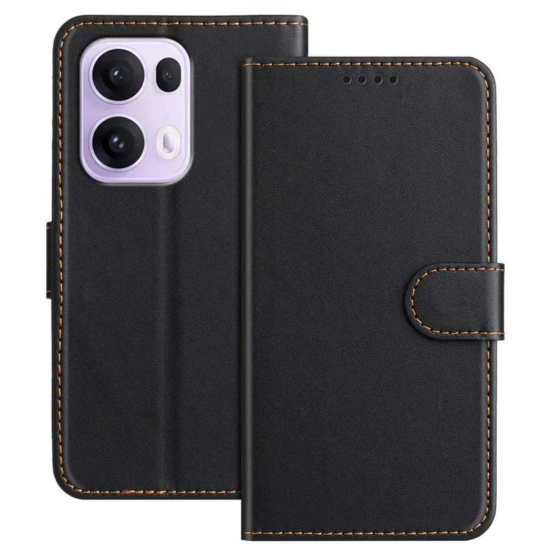 For Oppo Reno13 Pro 5G Leather Case Wallet Stand Solid Color Anti Drop Phone Cover - Black-Cellmalls