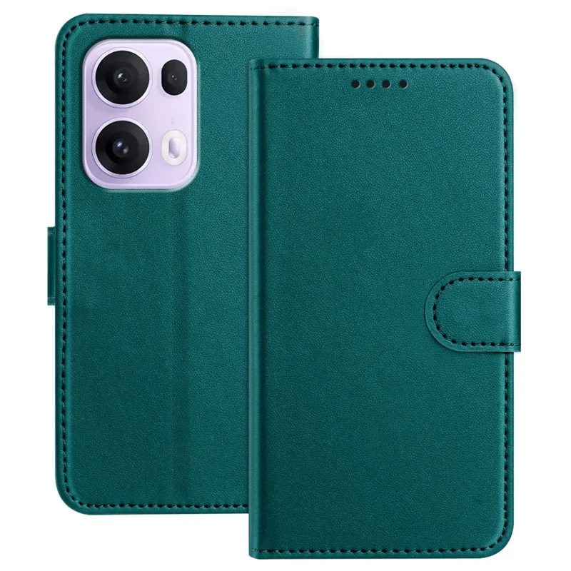 For Oppo Reno13 Pro 5G Leather Case Wallet Stand Solid Color Anti Drop Phone Cover - Black-Cellmalls