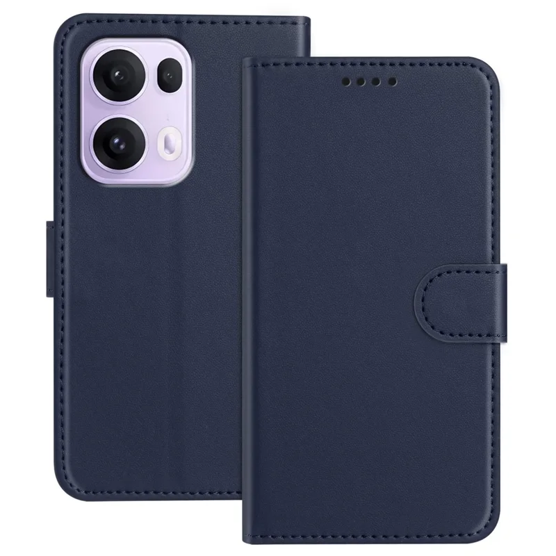 For Oppo Reno13 Pro 5G Leather Case Wallet Stand Solid Color Anti Drop Phone Cover - Black-Cellmalls