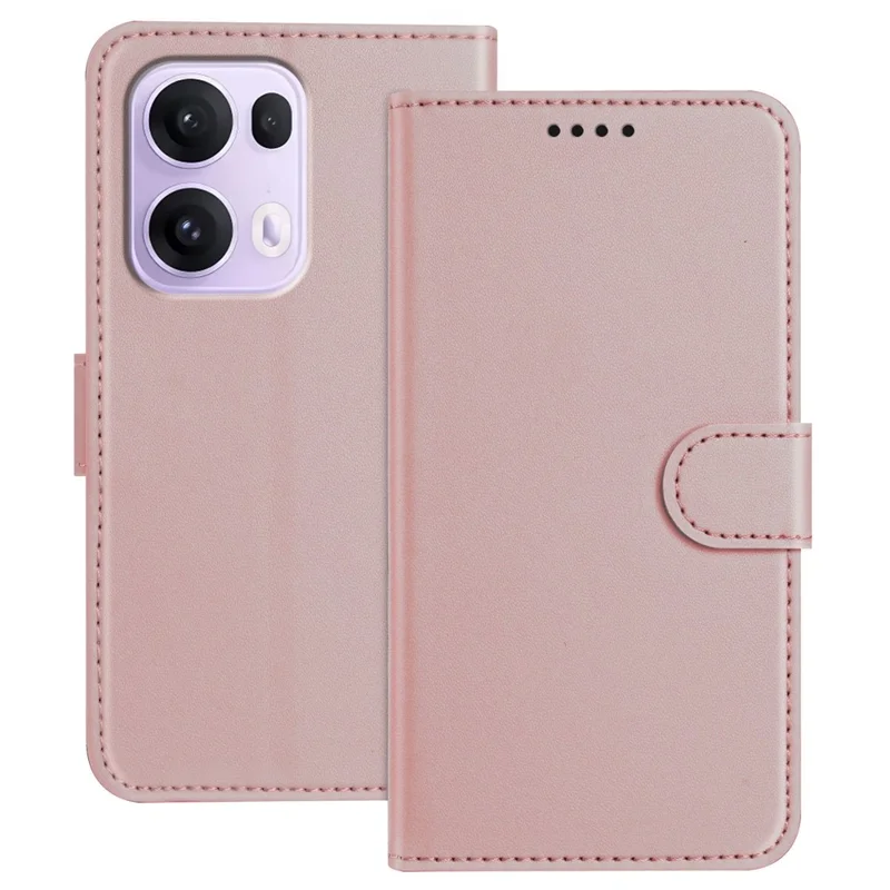 For Oppo Reno13 Pro 5G Leather Case Wallet Stand Solid Color Anti Drop Phone Cover - Black-Cellmalls