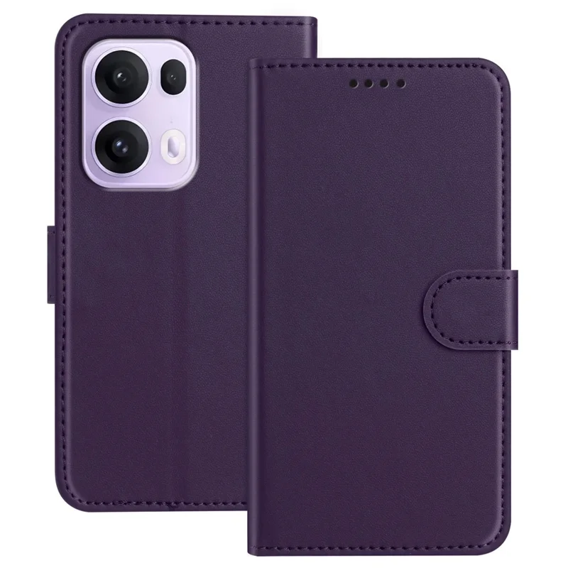 For Oppo Reno13 Pro 5G Leather Case Wallet Stand Solid Color Anti Drop Phone Cover - Black-Cellmalls