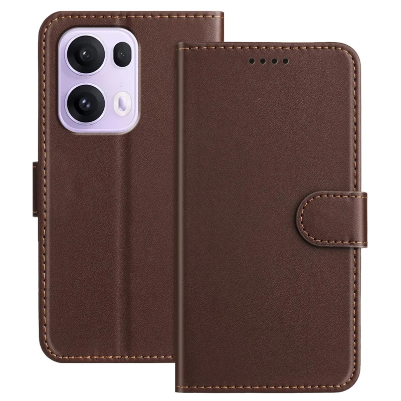 For Oppo Reno13 Pro 5G Leather Case Wallet Stand Solid Color Anti Drop Phone Cover - Black-Cellmalls