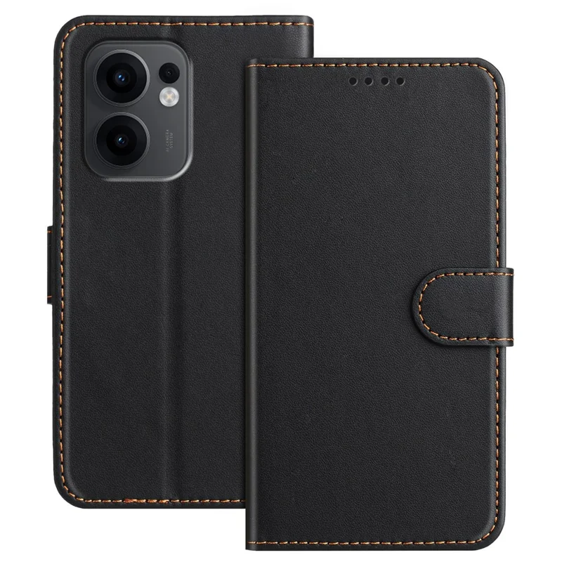 For Oppo Reno13 F 4G / Oppo Reno13 F 5G Leather Case Wallet Stand Solid Color Anti Drop Phone Cover - Black-Cellmalls