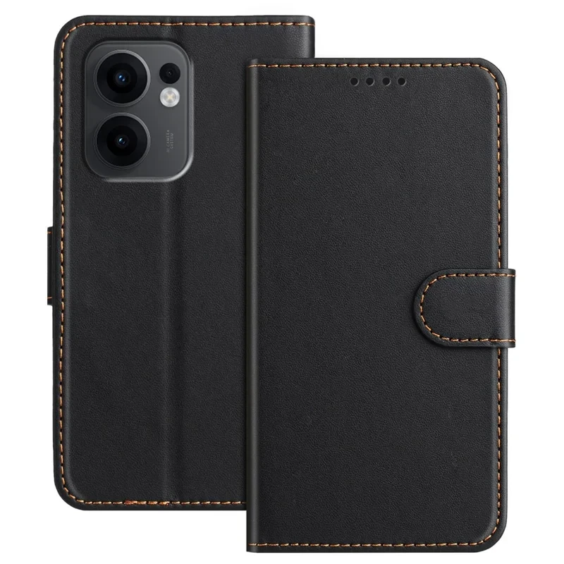 For Oppo Reno13 F 4G / Oppo Reno13 F 5G Leather Case Wallet Stand Solid Color Anti Drop Phone Cover - Black-Cellmalls