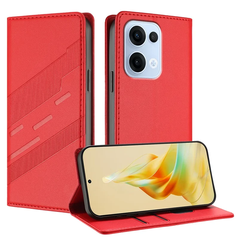 For Oppo Reno13 5G (Global) Phone Cases Punk Style Imprinted Wallet Stand Leather Cover - Red-Cellmalls