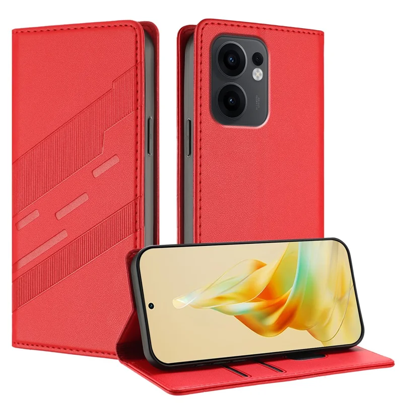 For Oppo Reno13 F 5G Phone Cases Punk Style Imprinted Wallet Stand Leather Cover - Red-Cellmalls