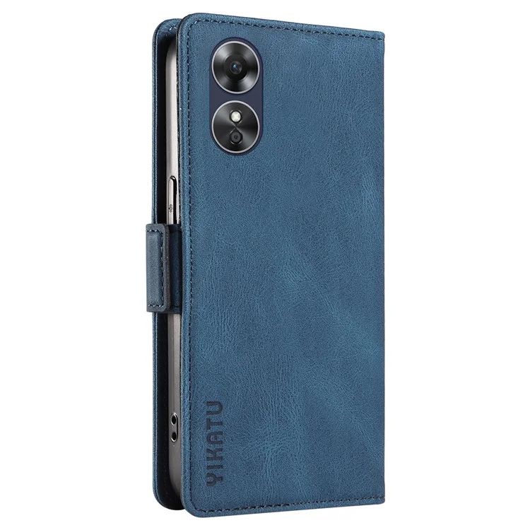 YIKATU YK-005 For Oppo A17 4G PU Leather Skin-touch Phone Case Wallet Stand Shockproof Cover - Blue-Cellmalls