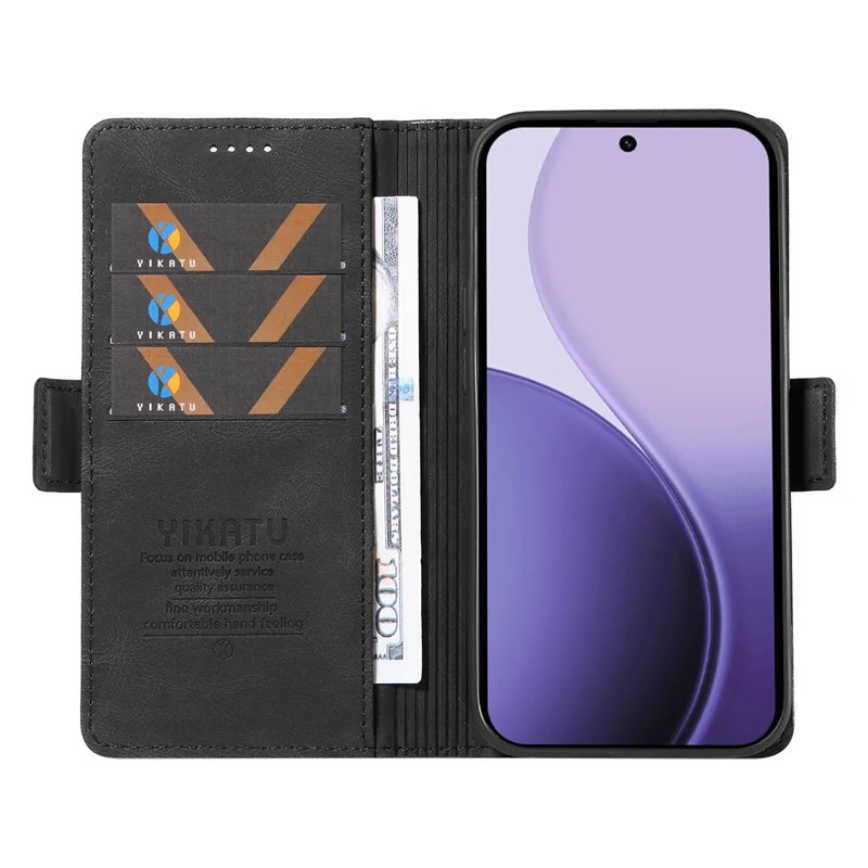 For Oppo Reno14 5G (China) / Oppo Reno14 F 5G / Oppo Reno14 5G (Global) Leather Case YIKATU YK-005 Skin-touch Feeling Wallet Phone Cover - Black-Cellmalls