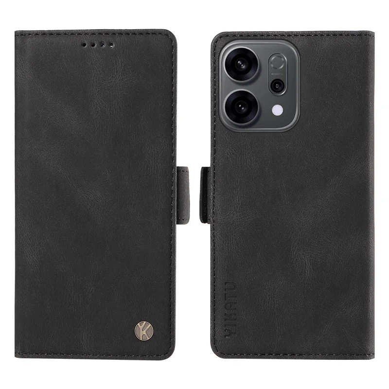 For Oppo Reno14 5G (China) / Oppo Reno14 F 5G / Oppo Reno14 5G (Global) Leather Case YIKATU YK-005 Skin-touch Feeling Wallet Phone Cover - Black-Cellmalls