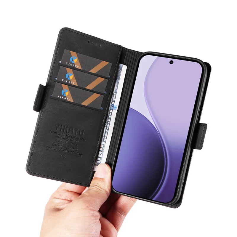 For Oppo Reno14 5G (China) / Oppo Reno14 F 5G / Oppo Reno14 5G (Global) Leather Case YIKATU YK-005 Skin-touch Feeling Wallet Phone Cover - Black-Cellmalls