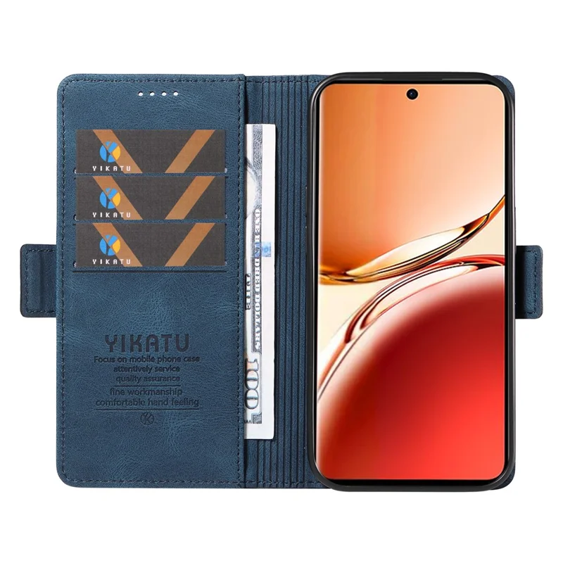 YIKATU YK-005 For Oppo Reno12 F 4G Case PU Leather Skin-Touch Phone Cover Folding Stand - Blue-Cellmalls