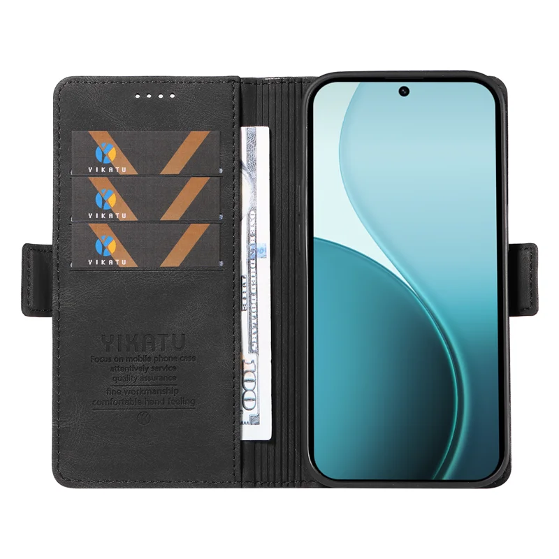 For Oppo Reno14 Pro 5G (China) / Oppo Reno14 Pro 5G (Global) Leather Case YIKATU YK-005 Skin-touch Feeling Wallet Phone Cover - Black-Cellmalls