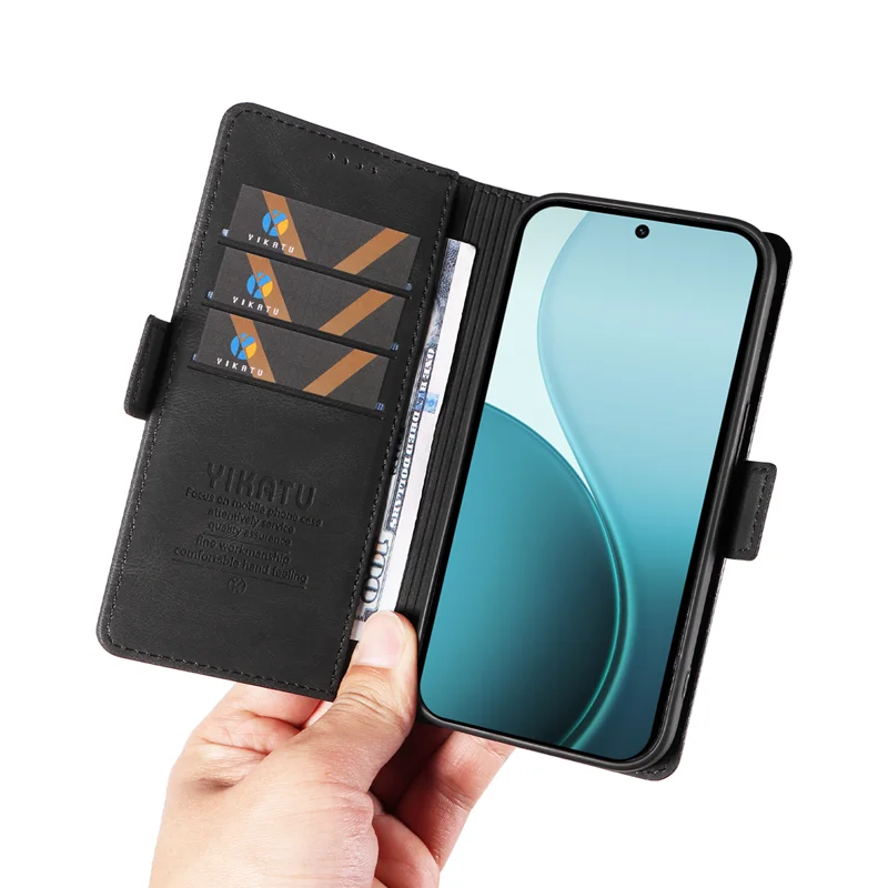 For Oppo Reno14 Pro 5G (China) / Oppo Reno14 Pro 5G (Global) Leather Case YIKATU YK-005 Skin-touch Feeling Wallet Phone Cover - Black-Cellmalls