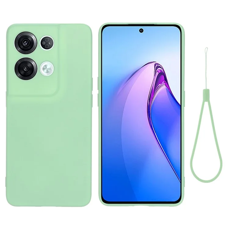 For Oppo Reno8 Pro+ 5G (Global Version) Liquid Silicone Microfiber Lining Protective Case Camera Protection Shockproof  Anti-Drop Phone Cover with Strap - Green-Cellmalls