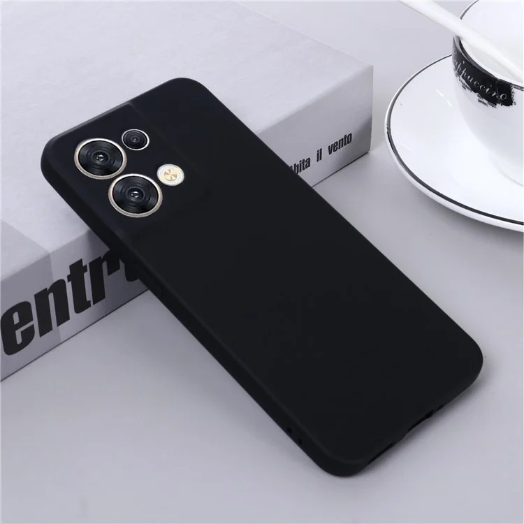 For Oppo Reno8 5G (Global Version) Soft Liquid Silicone Case Anti-Fingerprint Anti-Scratch Fiber Lining Camera Protective Phone Cover with Strap - Black-Cellmalls