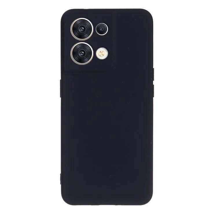 For Oppo Reno8 5G (Global Version) Soft Liquid Silicone Case Anti-Fingerprint Anti-Scratch Fiber Lining Camera Protective Phone Cover with Strap - Black-Cellmalls