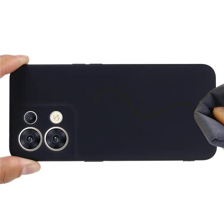 For Oppo Reno8 5G (Global Version) Soft Liquid Silicone Case Anti-Fingerprint Anti-Scratch Fiber Lining Camera Protective Phone Cover with Strap - Black-Cellmalls