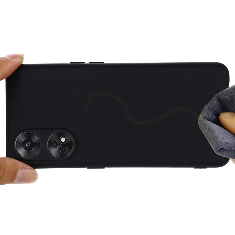 Phone Case for Oppo Reno8 T 4G , Liquid Silicone Soft Lining Shockproof Smartphone Cover with Strap - Black-Cellmalls