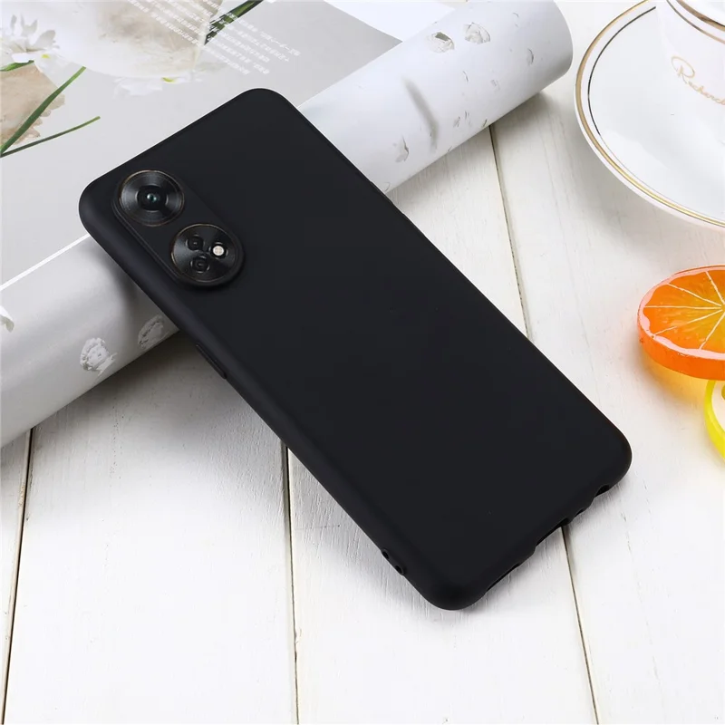 Phone Case for Oppo Reno8 T 4G , Liquid Silicone Soft Lining Shockproof Smartphone Cover with Strap - Black-Cellmalls