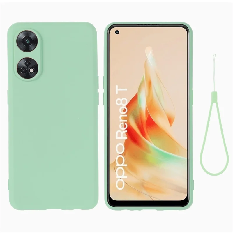 Phone Case for Oppo Reno8 T 4G , Liquid Silicone Soft Lining Shockproof Smartphone Cover with Strap - Black-Cellmalls