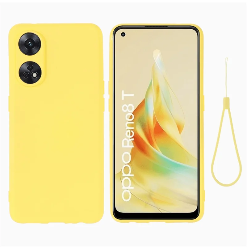 Phone Case for Oppo Reno8 T 4G , Liquid Silicone Soft Lining Shockproof Smartphone Cover with Strap - Black-Cellmalls