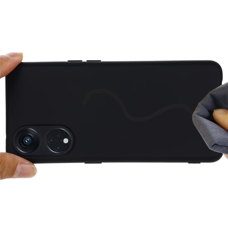 For Oppo Reno8 T 5G / A1 Pro 5G Liquid Silicone Soft Lining Cover Anti-Scratch Phone Case with Strap - Black-Cellmalls