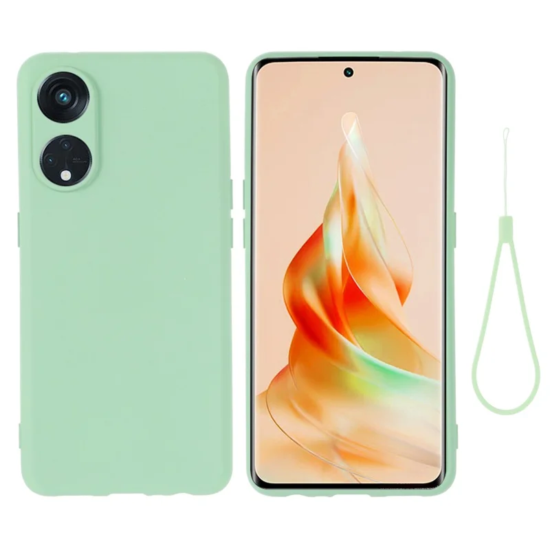 For Oppo Reno8 T 5G / A1 Pro 5G Liquid Silicone Soft Lining Cover Anti-Scratch Phone Case with Strap - Black-Cellmalls