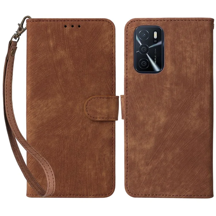 For Oppo A16 / A16s / A54 4G / A55 / A55 5G / A53s 5G / A54s Stand Phone Cover RFID Blocking Wallet Leather Case with Strap - Black-Cellmalls