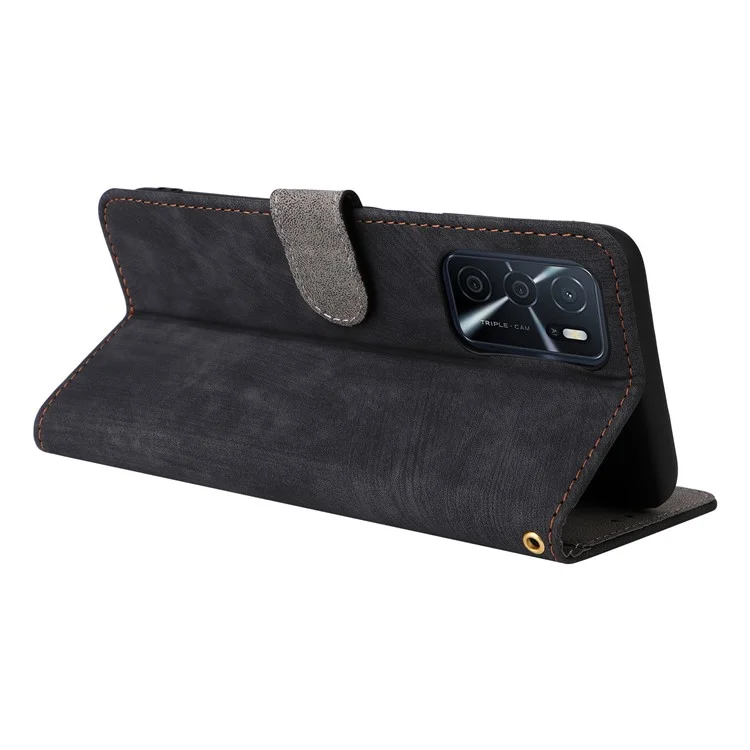 For Oppo A16 / A16s / A54 4G / A55 / A55 5G / A53s 5G / A54s Stand Phone Cover RFID Blocking Wallet Leather Case with Strap - Black-Cellmalls